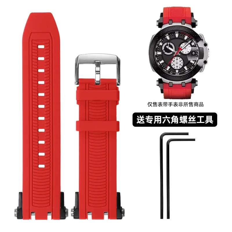 Rubber Strap For Tissot T-sport Racing T115.417 Moto GP T115417 series metal Screw Connecting Rod waterproof Silicone watchband