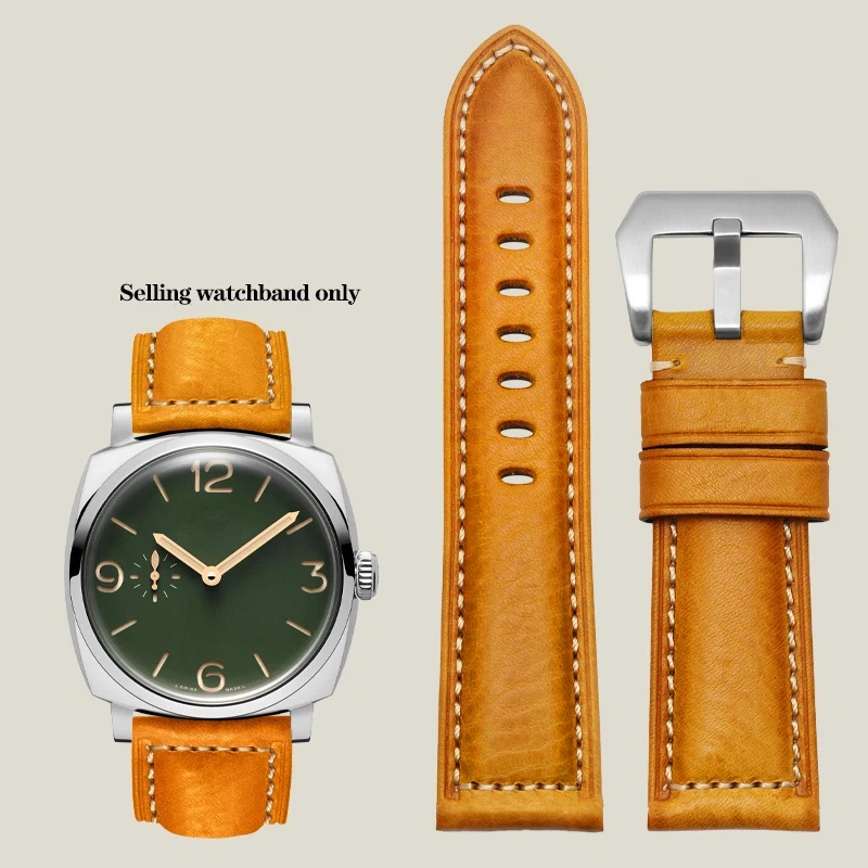 Thickened Italian Watchband For Panerai PAM111 PA441 PAM01661 Lumino Casio PRG-650 Leather Strap Vintage Watchband Bracelet 26mm
