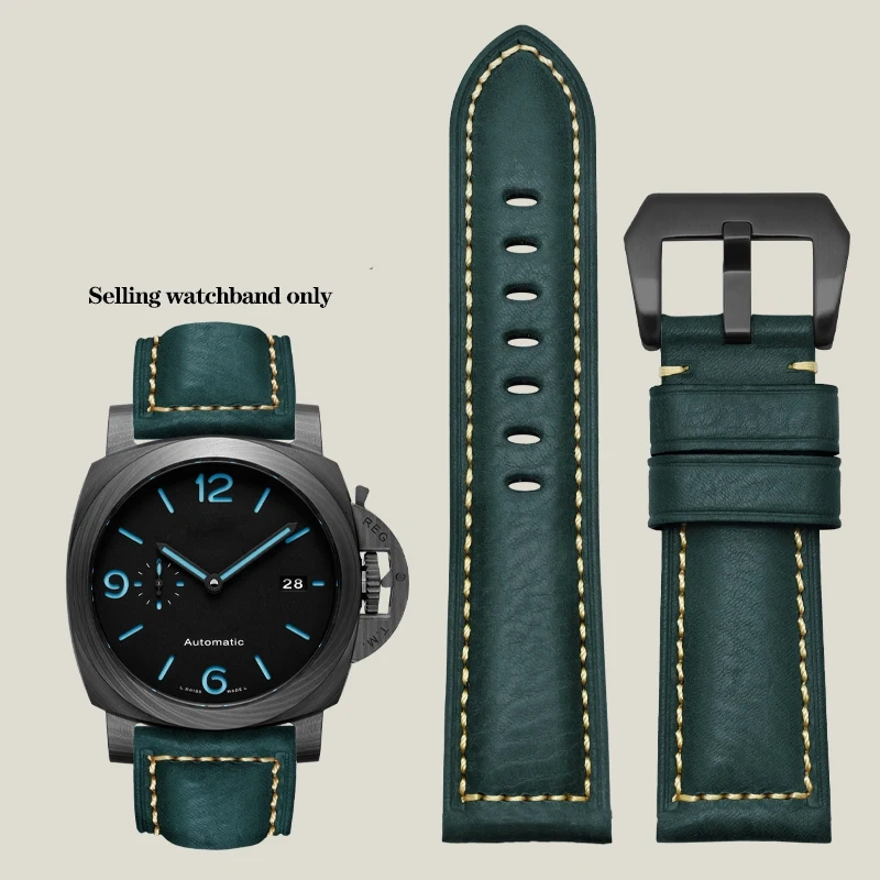 Thickened Italian Watchband For Panerai PAM111 PA441 PAM01661 Lumino Casio PRG-650 Leather Strap Vintage Watchband Bracelet 26mm