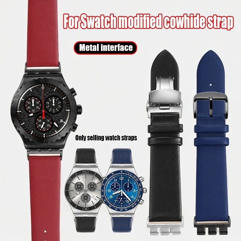 For Swatch YVS420 YVS454 YVS451 YVS400 404 Cow Leather Watch Strap Men and woman Cowhide Watchband Metal Adapter Bracelet 21MM
