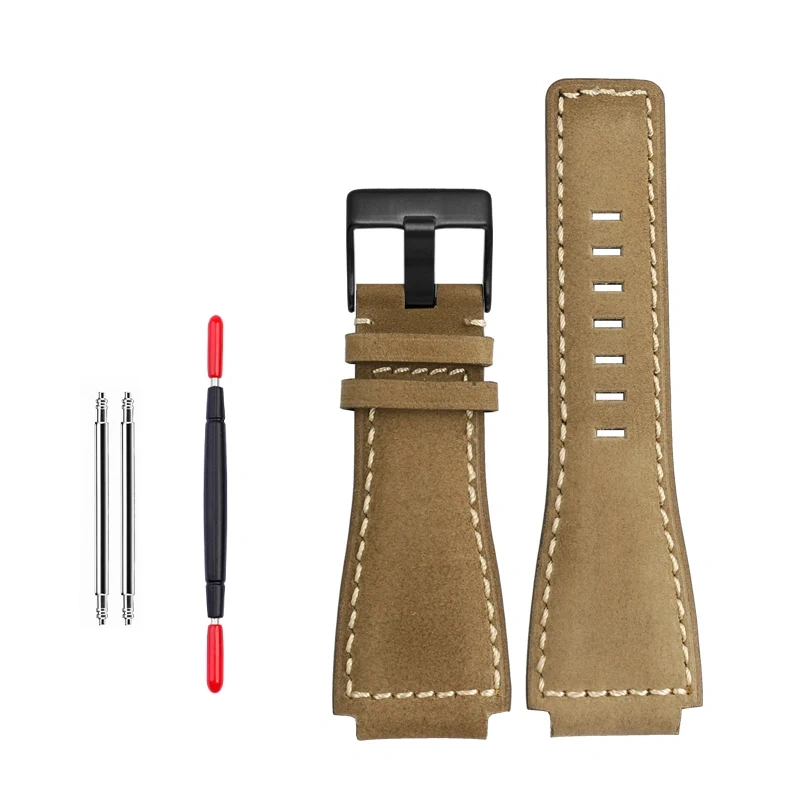 Raised Leather Watch Strap Frosted For Bell Ross Burrought BR0393 BR0392 Silicone Watchband Soft Men Cowhide Wristband 24MM