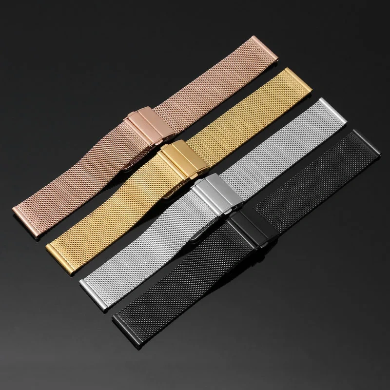Mesh Milanese Watch Band Quick Release Stainless Steel Bracelet Adjustable Strap Folding Buckle for DW Watch 16mm 18mm 20mm 22mm