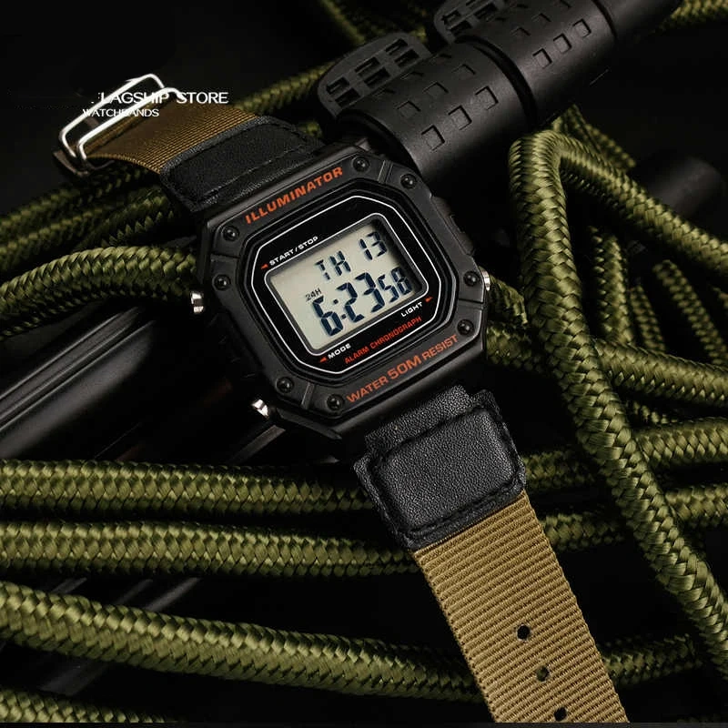 For Casio AE-1200 1100 SGW-300/400 A158WA woven Men‘s Bracelet Cow leather canvas Watchband 18mm waterproof nylon watch strap