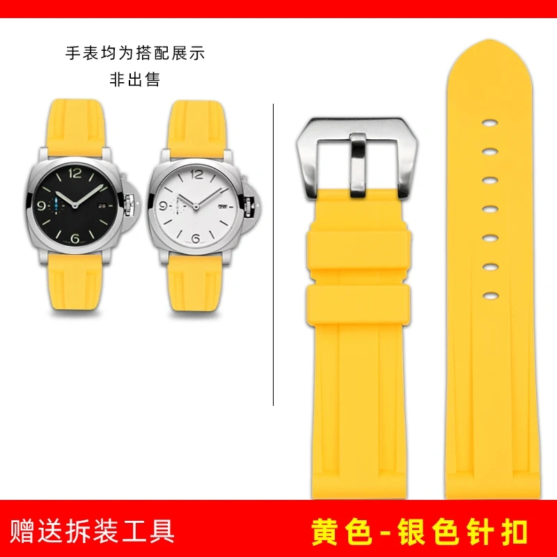 For Panerai Men's Watch PAM441/111 Watchband Fat Sea Sneak Lumino Waterproof Rubber Men Silicone Watch Strap 24mm 26mm Bracelet
