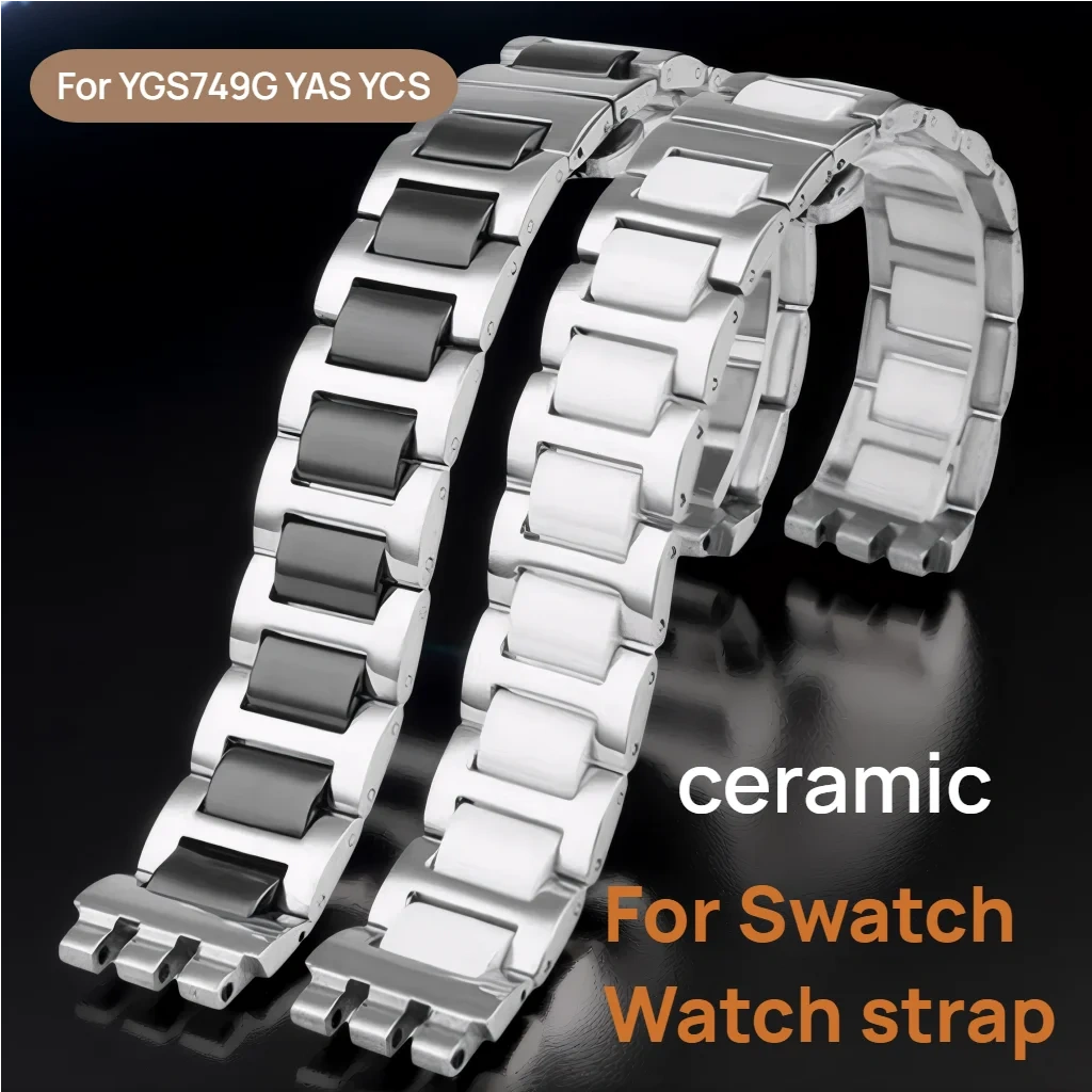 Ceramic Bracelet For Swatch Stainless Steel Wachband YVS434G YCS485GC 511GC 410GX YAS112G Watch Strap Men And Women 17MM 19MM