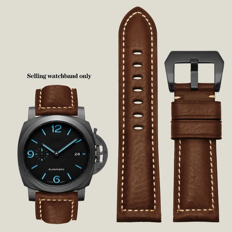 Thickened Italian Watchband For Panerai PAM111 PA441 PAM01661 Lumino Casio PRG-650 Leather Strap Vintage Watchband Bracelet 26mm