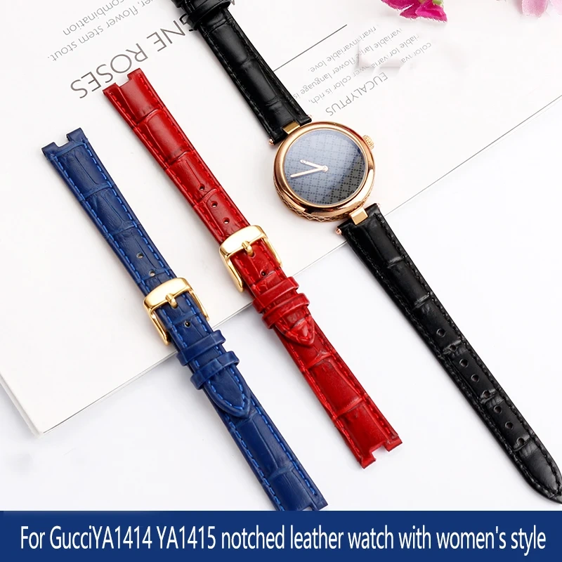 For Gucci YA1414 YA1415 GC Bracelet Notched High-quality Leather Watchband For Women's 12*5MM 14*5MM Waterproof Soft Watch Strap