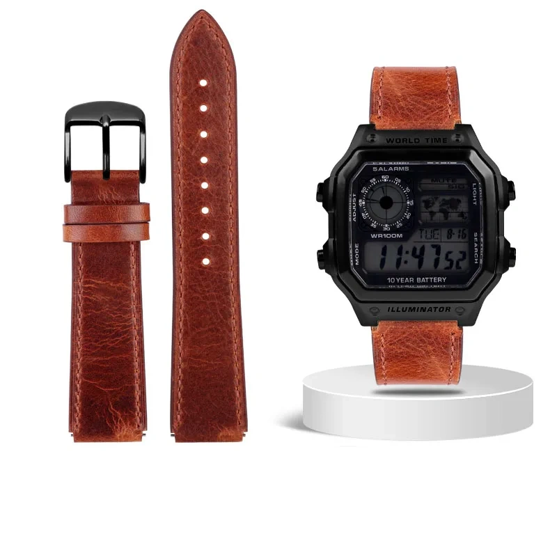 1200 Cow leather Strap 18mm For Casio AE-1200WH/1300/1000/A159W-N1 A158W/A168/f91w/ AQ-230 LA-680 Cowhide Watchband Men Bracelet