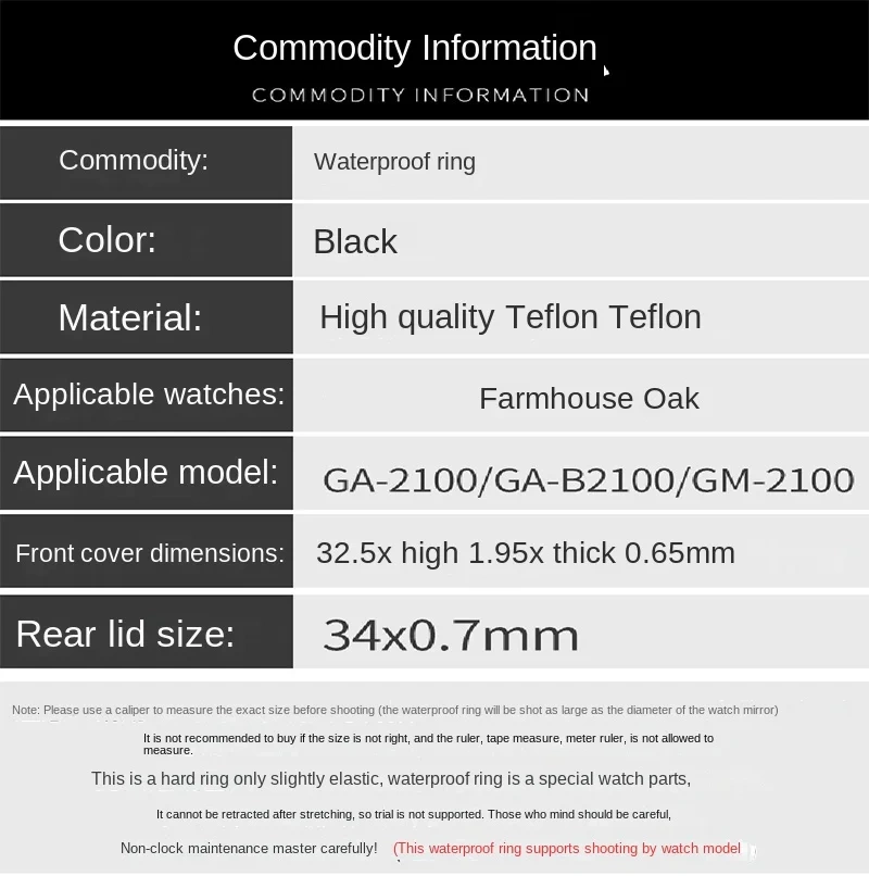 For Casio GA2100 GA-2100 GM2100 Front Cover Rear Cover Silicone Waterproof Ring 32.5mm Men Waterproof Ring Black Sealing Ring