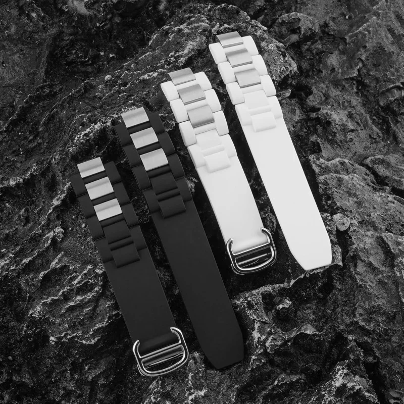 Replacement Silicone Steel Strap for Cartier Must 21 Chronoscaph Autoscaph 20*10mm Black Watch Band Accessories