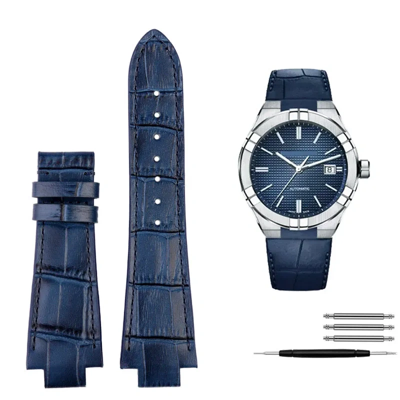Leather Watch band For MAURICE LACROIX AIKON Series AI6008 AI1018 AI6038 AI6058 Embedded Steel Grain Watch Strap Men Bracelet