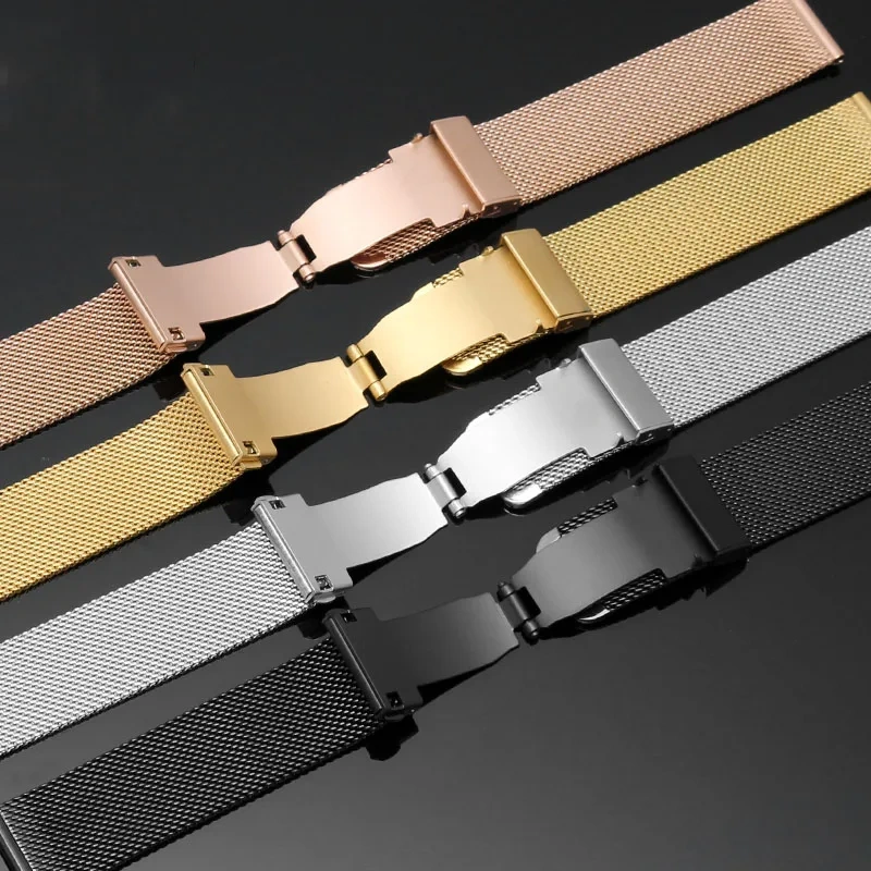 Mesh Milanese Watch Band Quick Release Stainless Steel Bracelet Adjustable Strap Folding Buckle for DW Watch 16mm 18mm 20mm 22mm