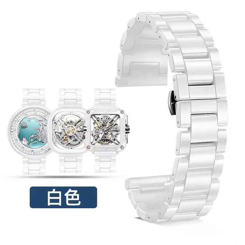 Ceramic Watch Strap For CIGA design Mechanical watch barrel shaped Bracelet 22mm waterproof White Quick release men's Watchband