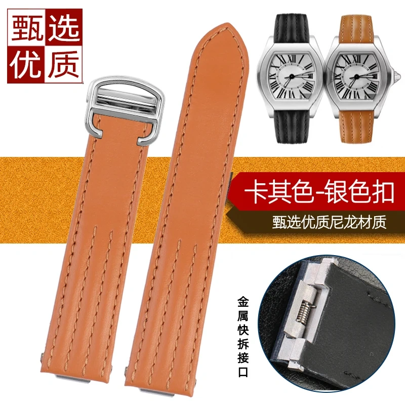 19mm 20mm For Cartier Roadster W6206018 W6206017 Men's Leather Watch Strap Special Quick-Release Folding Buckle Nylon Watch Band