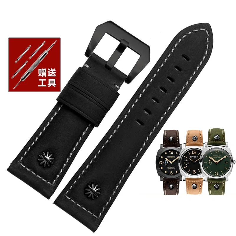 22mm 24MM 26mm Bracelet For Panerai Watchband High-quality Leather PAM111 With rivet Vintage cowhide Men Diesel Soft Watch Strap