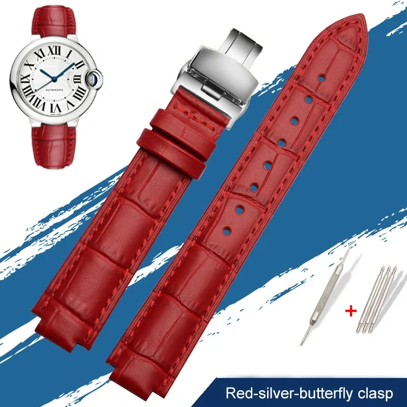 Genuine Leather Watch Band For Cartier Blue Balloon W69012Z4 W6900456/556 Series Men Women Watch Chain Watch Strap 16mm 18mm