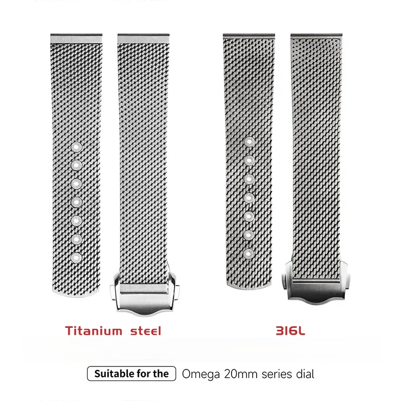 20mm Titanium Milanese Bracelet for Omega Seamaster Diver 300M | Stainless Steel Buckle Waterproof Luxury Dive Band Hot Sale