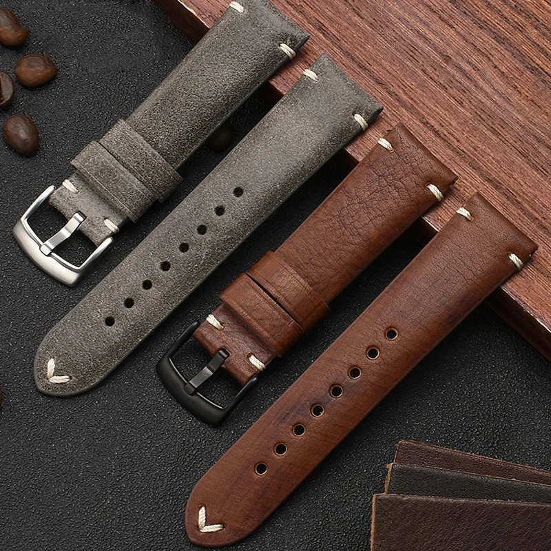 For TUDOR Seiko Hamilton Longines Citizen Watchband High Quality Cowhide Men's Wristband Vintage Brown Watch Strap 20MM Bracelet