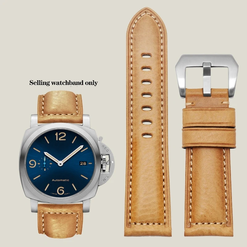 Thickened Italian Watchband For Panerai PAM111 PA441 PAM01661 Lumino Casio PRG-650 Leather Strap Vintage Watchband Bracelet 26mm