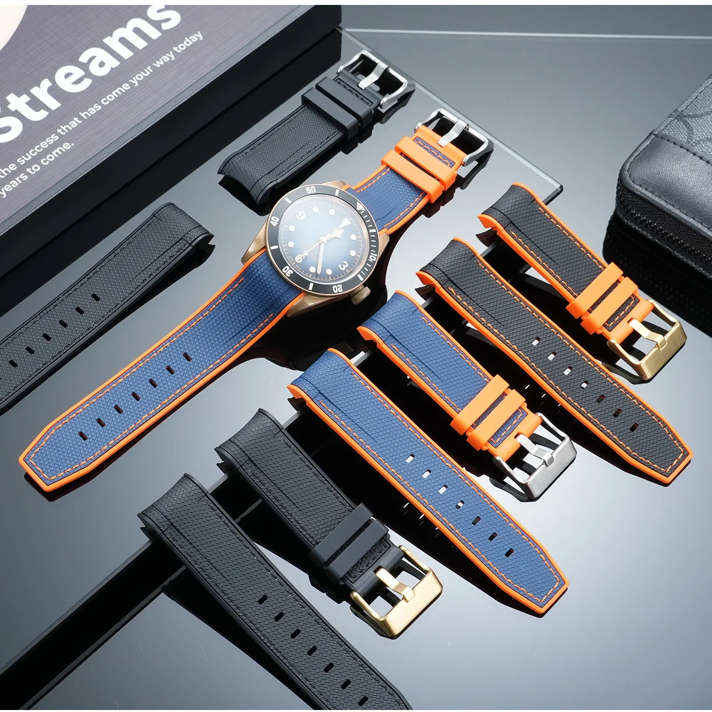 Soft Two-Tone 23mm Silicone Rubber Watch Band Strap Replacement for Tudor Black Bay Bronze 43mm & Blancpain Fifty Fathoms