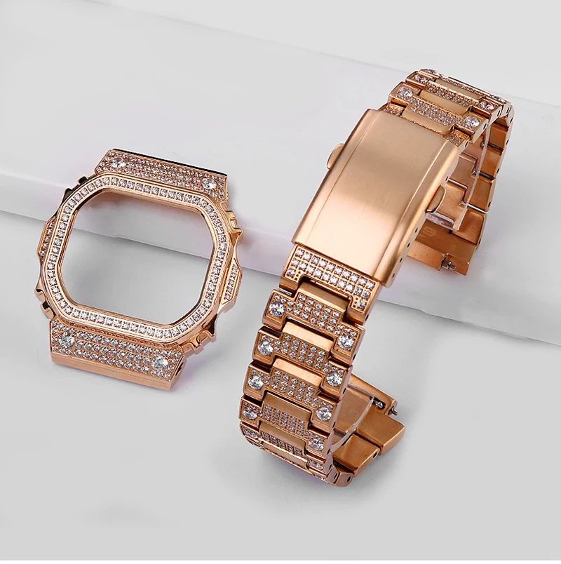 For Casio Watchband Advanced Retrofit Diamond Case Bracelet Stainless Steel WatchStrap DW5600/5610 GMW-B5000 Metal Wristband