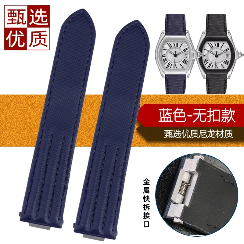 19mm 20mm For Cartier Roadster W6206018 W6206017 Men's Leather Watch Strap Special Quick-Release Folding Buckle Nylon Watch Band