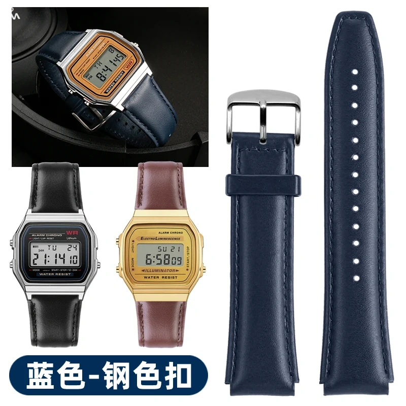 For Casio Vintage Leather Strap A158 A159 A169 F91W AE-1200  AE1300 SGW-300/400 AQ-150W Cowhide Watchband Men‘s Bracelet 18mm