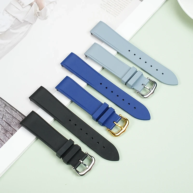 Quick Release Fluorine Rubber Watch Band For Cartier Santos Dumont Viton Men Women's Fkm Watch Strap 15.5mm 17.5mm Accessories