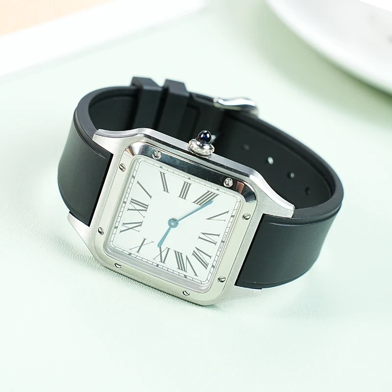 Quick Release Fluorine Rubber Watch Band For Cartier Santos Dumont Viton Men Women's Fkm Watch Strap 15.5mm 17.5mm Accessories