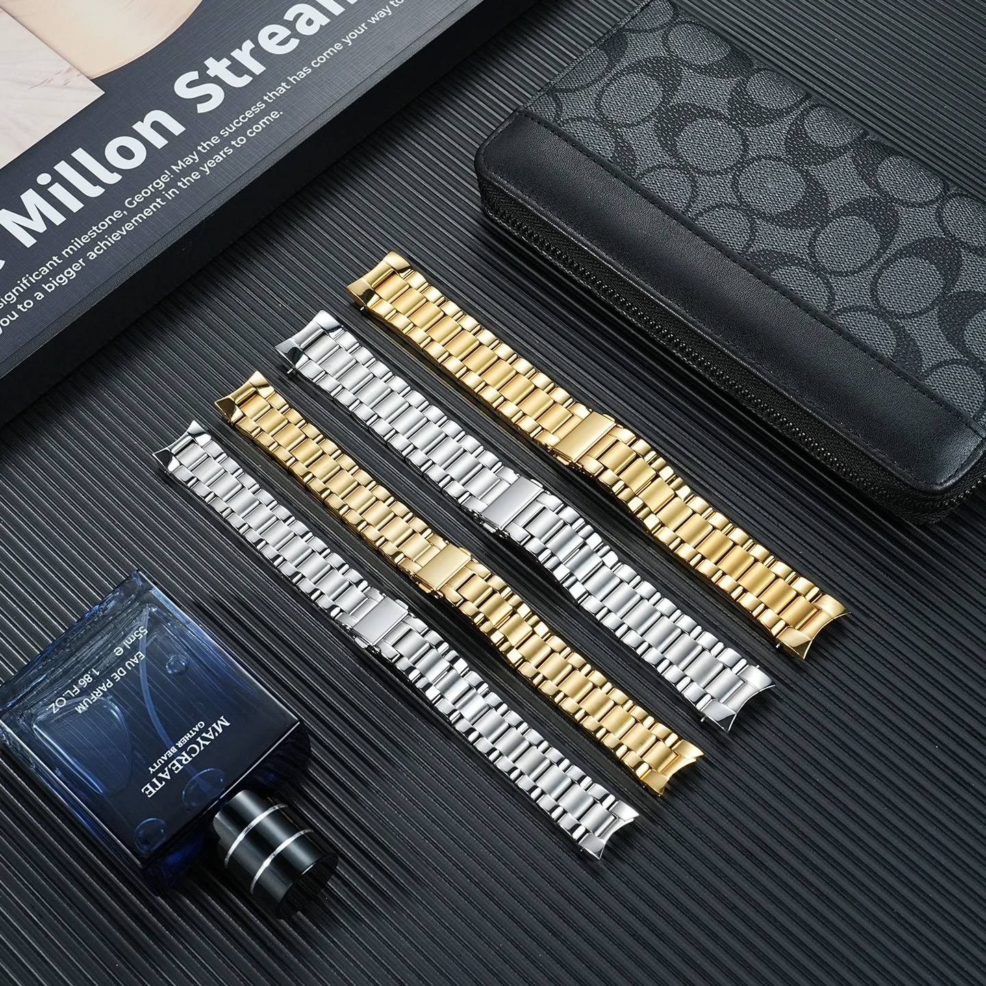 18mm 22mm Stainless Steel Bracelet for Michael Kors MK5798 MK5605 MK5739 Watch Band Replacement for MK Three-eye Gold Watch
