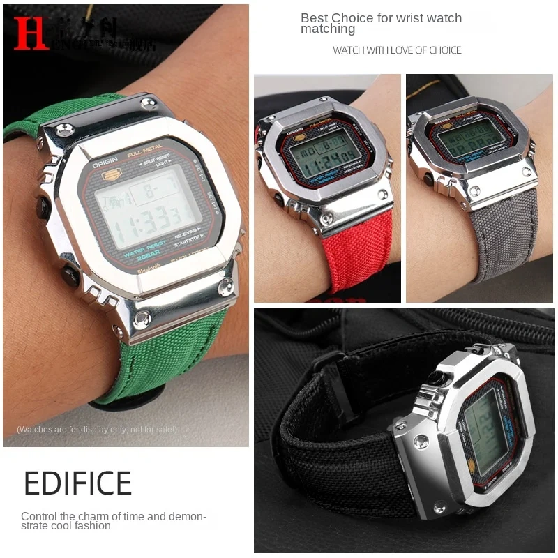 For Casio 35th anniversary GMW-B5000 High quality nylon strap G-SHOCK Stainless steel adapter canvas Watch band Men's Bracelet
