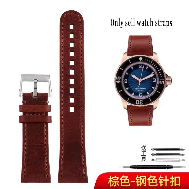 For Blancpain Fifth Fathoms 5000 Genuine leather Watch Strap 5100 Italian cowhide watch band butterfly buckle 23mm Men Bracelet