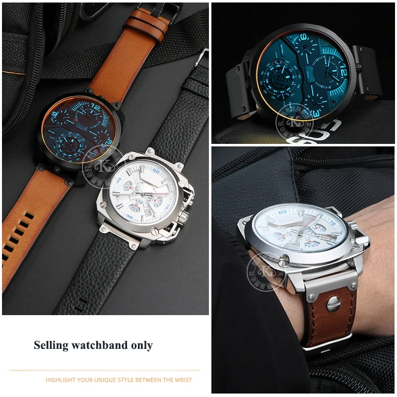 26mm High Quality Genuine Leather Watch Band For Diesel DZ4318 DZ4343 DZ4476 DZ4323 DZ4290 DZ4292 Series Men Vintage Watch strap