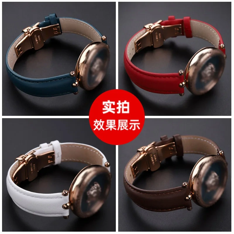 For VERSACE PALAZO Wristband Medusa Notched Genuine Leather Watch Band 18MM Women's Watch Strap VECQ00418/00118 Ladies Bracelet