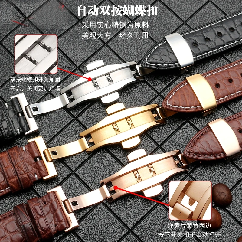 For Longines Omega Tissot Mido Seiko IWC Crocodile Skin Watchband 19mm 20mm 22mm 23mm Men's Watch Strap Genuine Leather Bracelet
