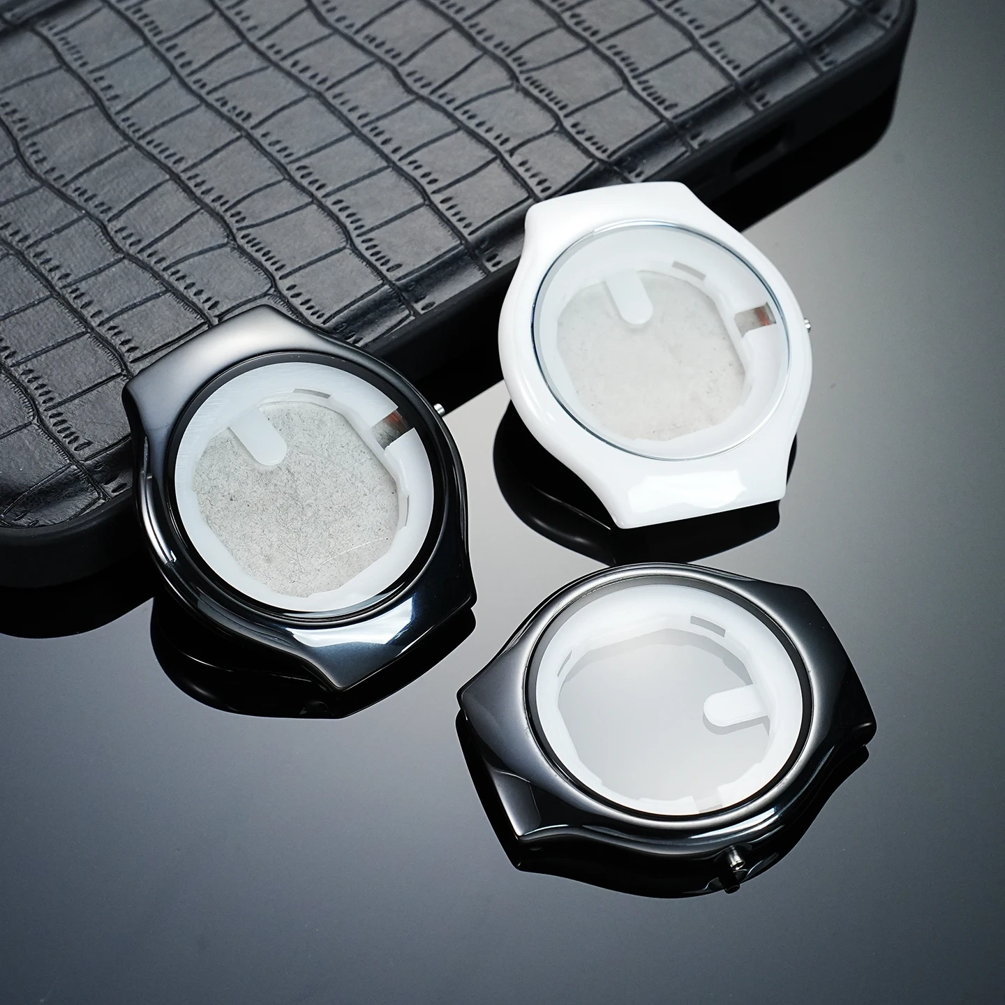 Compatible with RADO True series ceramic watch case middle replacement parts - High-gloss black and white watch case outer shell