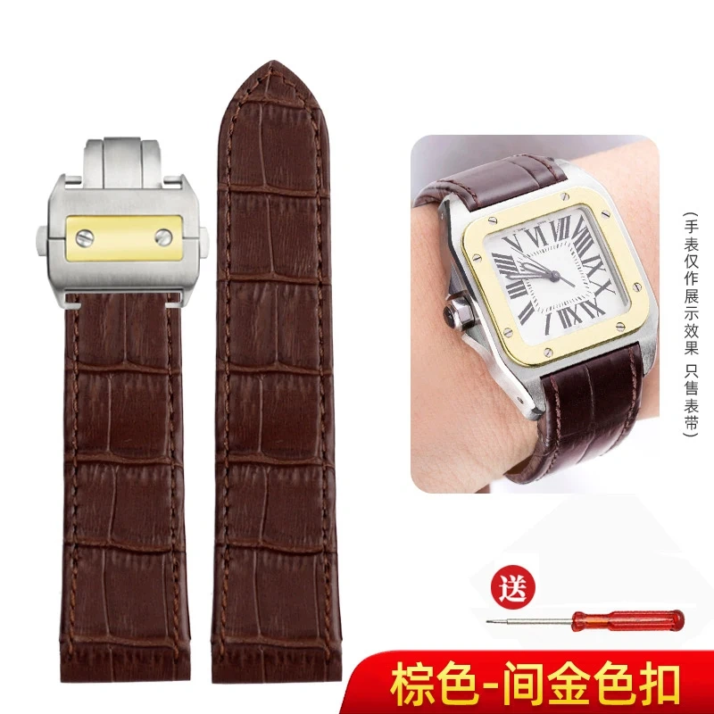 For Cartier Santos 100 Cow Leather Santos Watchband Bracelet Men's and Women's Crocodile patterned cowhide Watch Strap 20mm 23mm