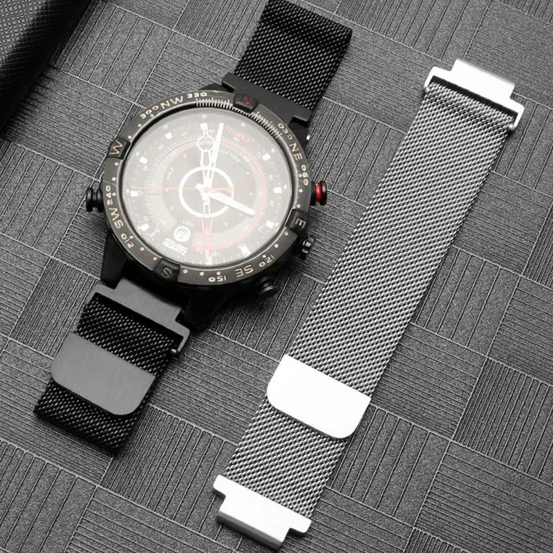 For Men's TIMEX T2N720 T2N721 TW2R55500 T2N739 Garmin Soild Stainless Steel Watchband Watch Strap 24*16mm Lug End Metal Bracelet