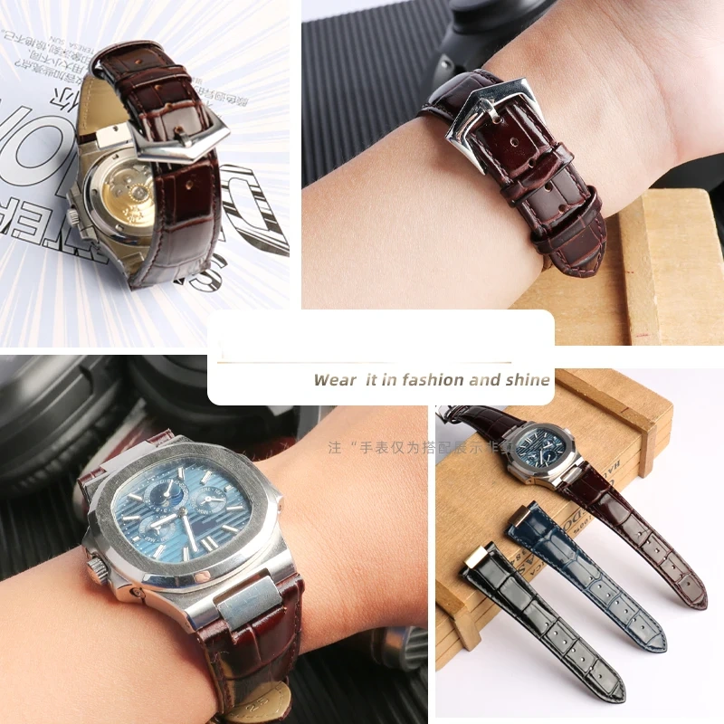 woman Genuine Leather WatchBand For PATEK PHILIPPE PP 5711 5712G Metal interfa Watch Strap Nautilus Men Notched cowhide Bracelet