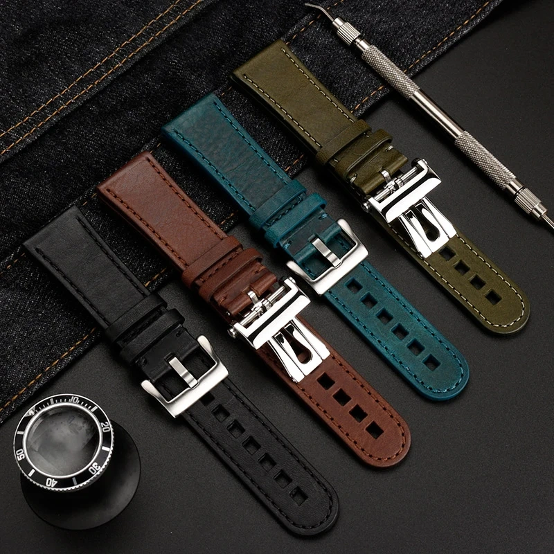 For Blancpain Fifth Fathoms 5000 Genuine leather Watch Strap 5100 Italian cowhide watch band butterfly buckle 23mm Men Bracelet