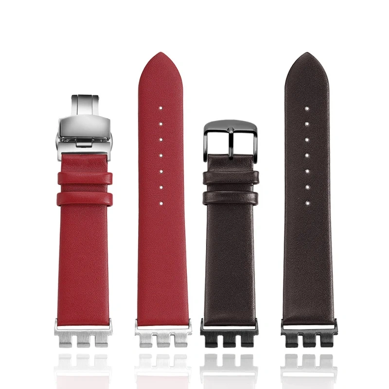 For Swatch YVS420 YVS454 YVS451 YVS400 404 Cow Leather Watch Strap Men and woman Cowhide Watchband Metal Adapter Bracelet 21MM
