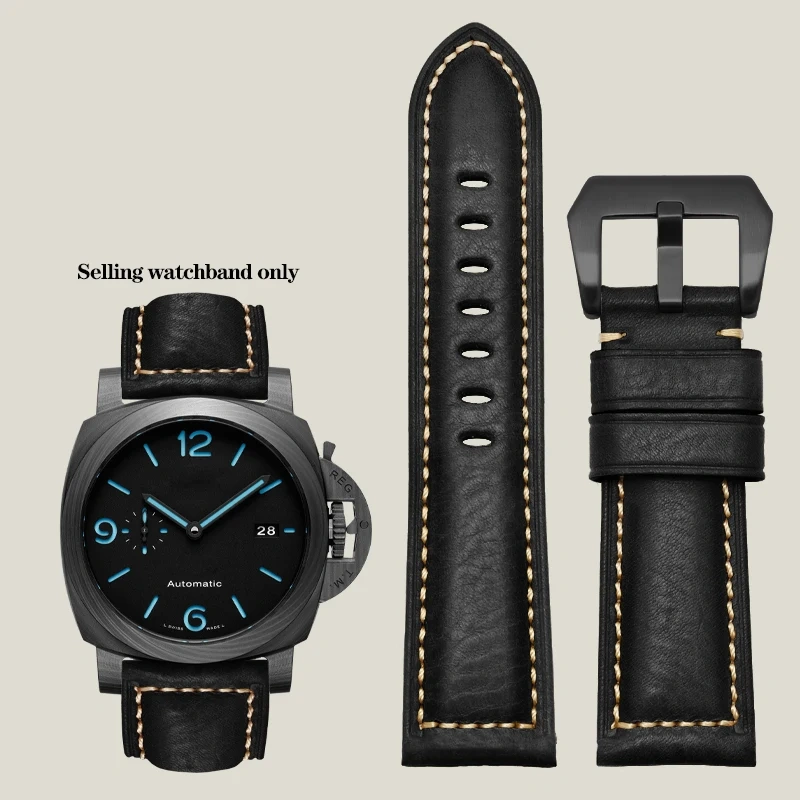 Thickened Italian Watchband For Panerai PAM111 PA441 PAM01661 Lumino Casio PRG-650 Leather Strap Vintage Watchband Bracelet 26mm