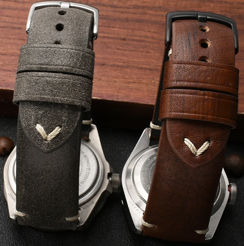 For TUDOR Seiko Hamilton Longines Citizen Watchband High Quality Cowhide Men's Wristband Vintage Brown Watch Strap 20MM Bracelet