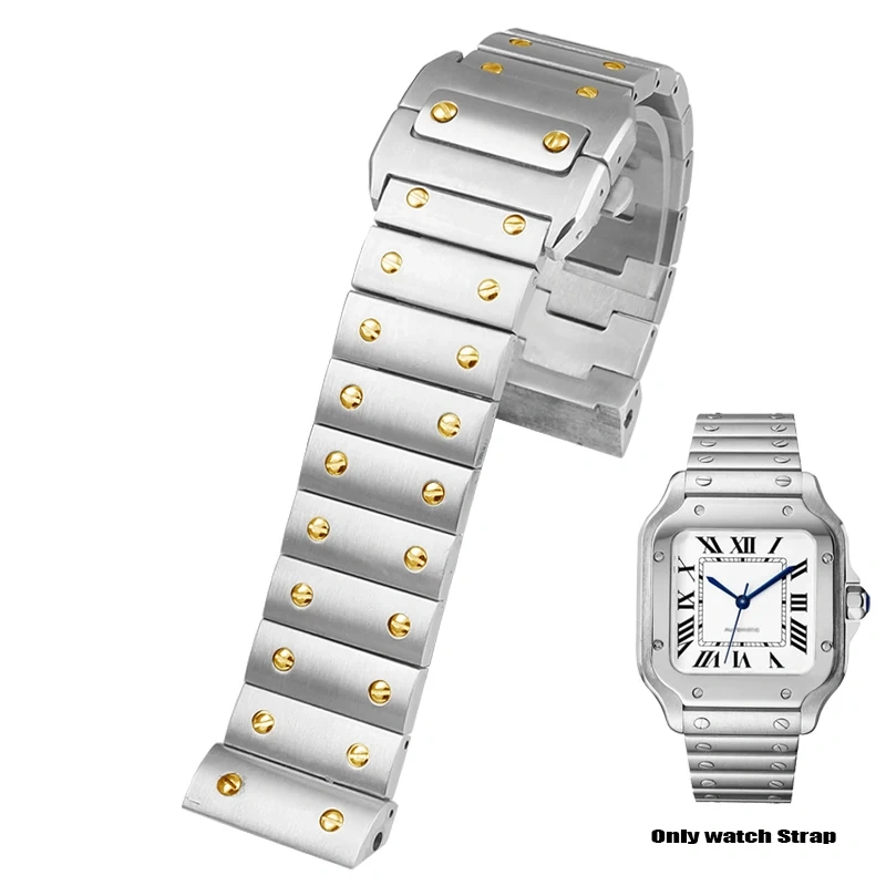 For Cartier Santos Sandoz 100 Men's Watchband Stainless steel Watch Strap Women's Bracelet Butterfly Buckle Accessories 20 23MM
