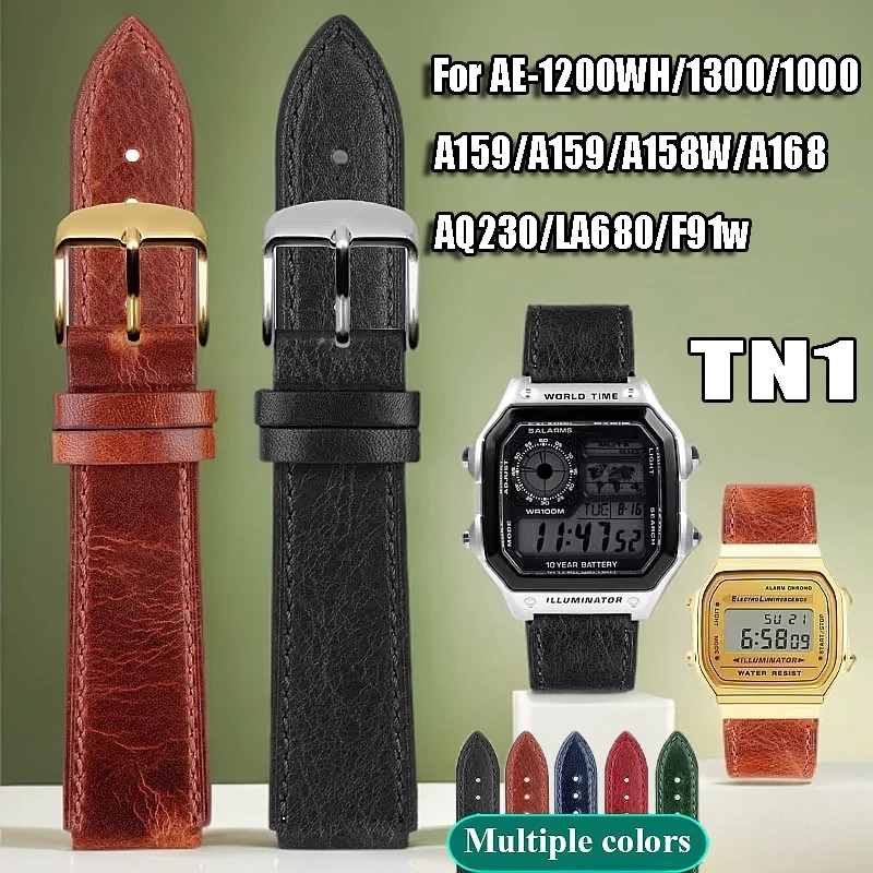 1200 Cow leather Strap 18mm For Casio AE-1200WH/1300/1000/A159W-N1 A158W/A168/f91w/ AQ-230 LA-680 Cowhide Watchband Men Bracelet