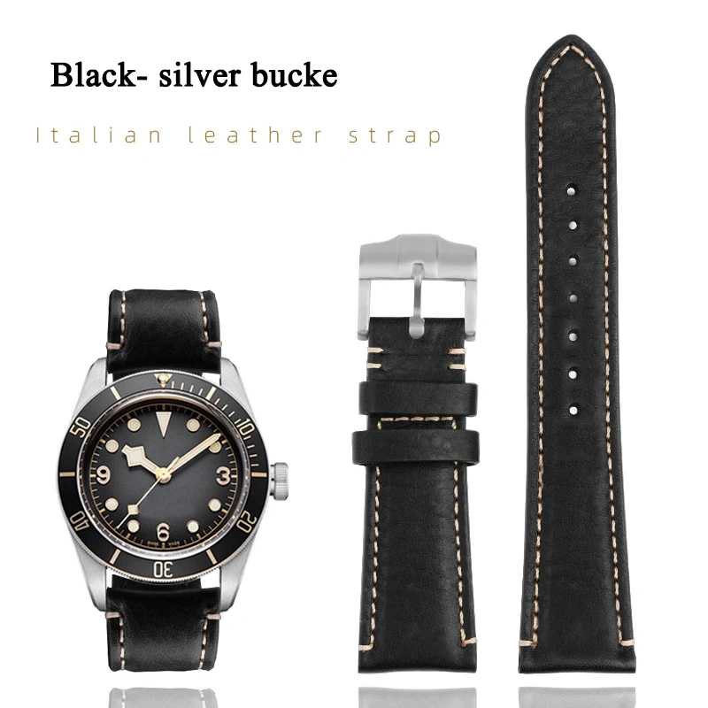 High Quality 22mm Strap Brown Vintage Retro Italy Genuine Leather Bracelet For Tudor Watch Band Butterfly Buckle Belt Wristband