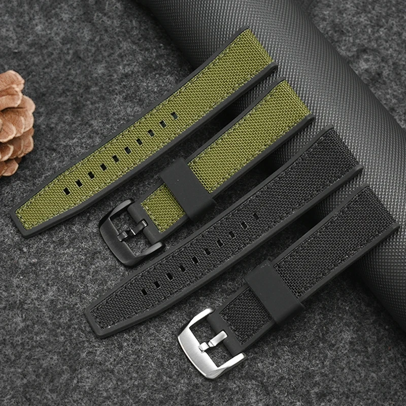 men's band For Timex Citizen AW5005 IWC Seiko Longines green nylon Rubber watchband leather cowhide silicone bottom watch strap