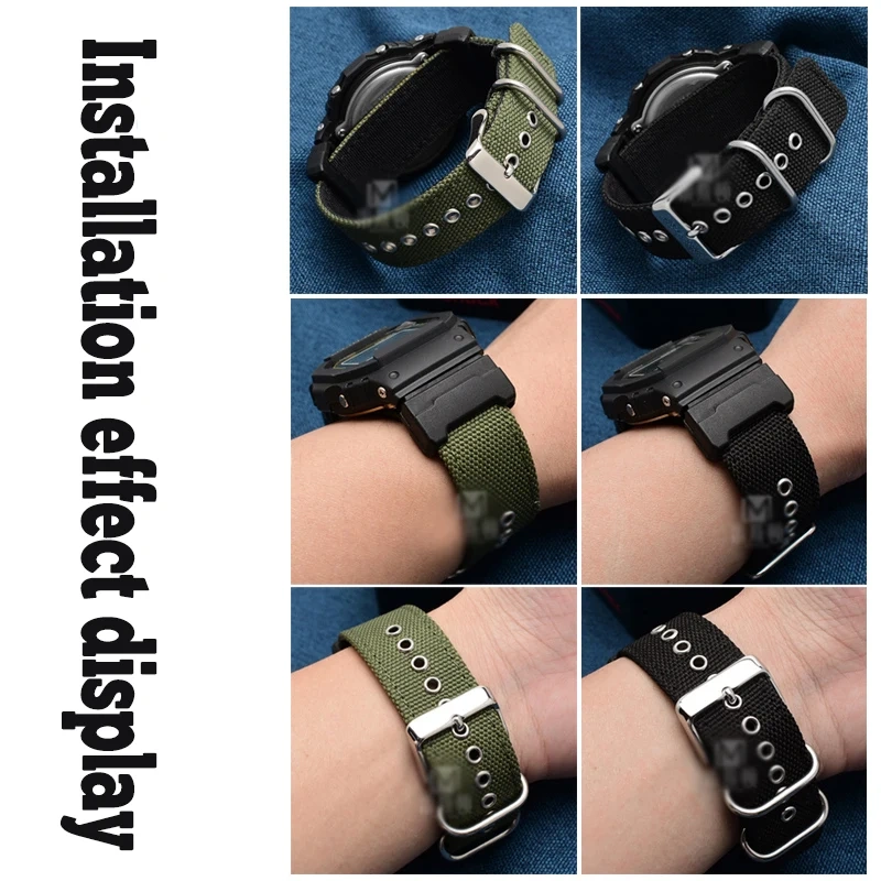 Soft 22MM Bracelet For Casio G-SHOCK Canvas Watch Strap DW-5600BBN GW-M5610 GA100/110 Modified Nylon Watch Band with Adapter