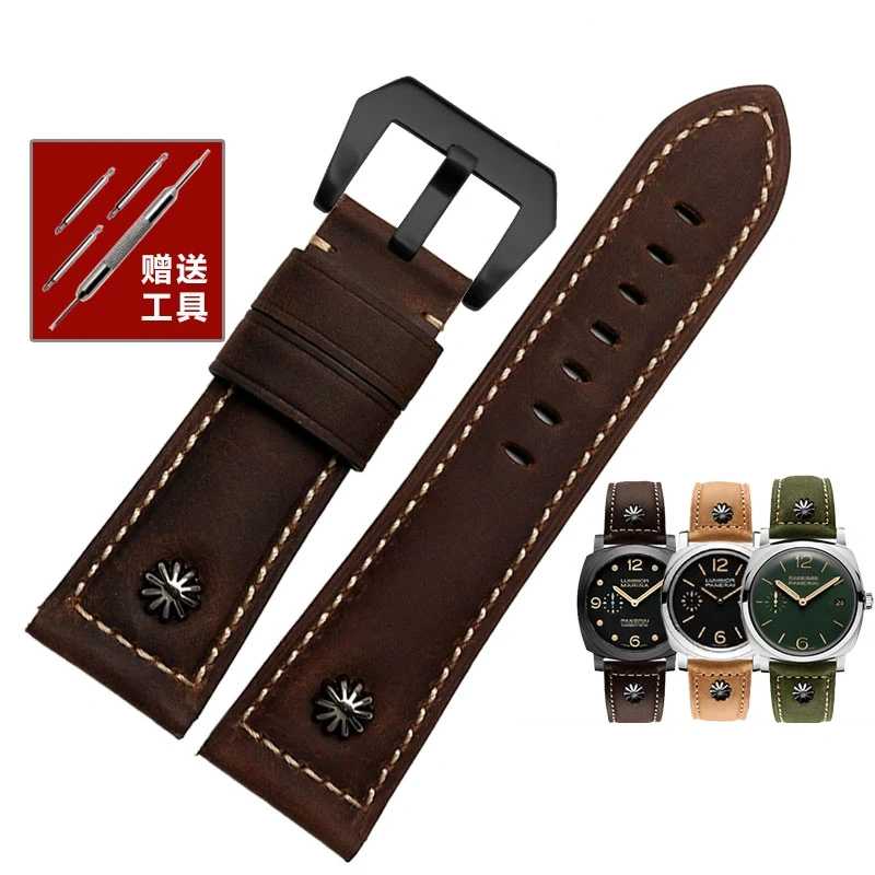 22mm 24MM 26mm Bracelet For Panerai Watchband High-quality Leather PAM111 With rivet Vintage cowhide Men Diesel Soft Watch Strap