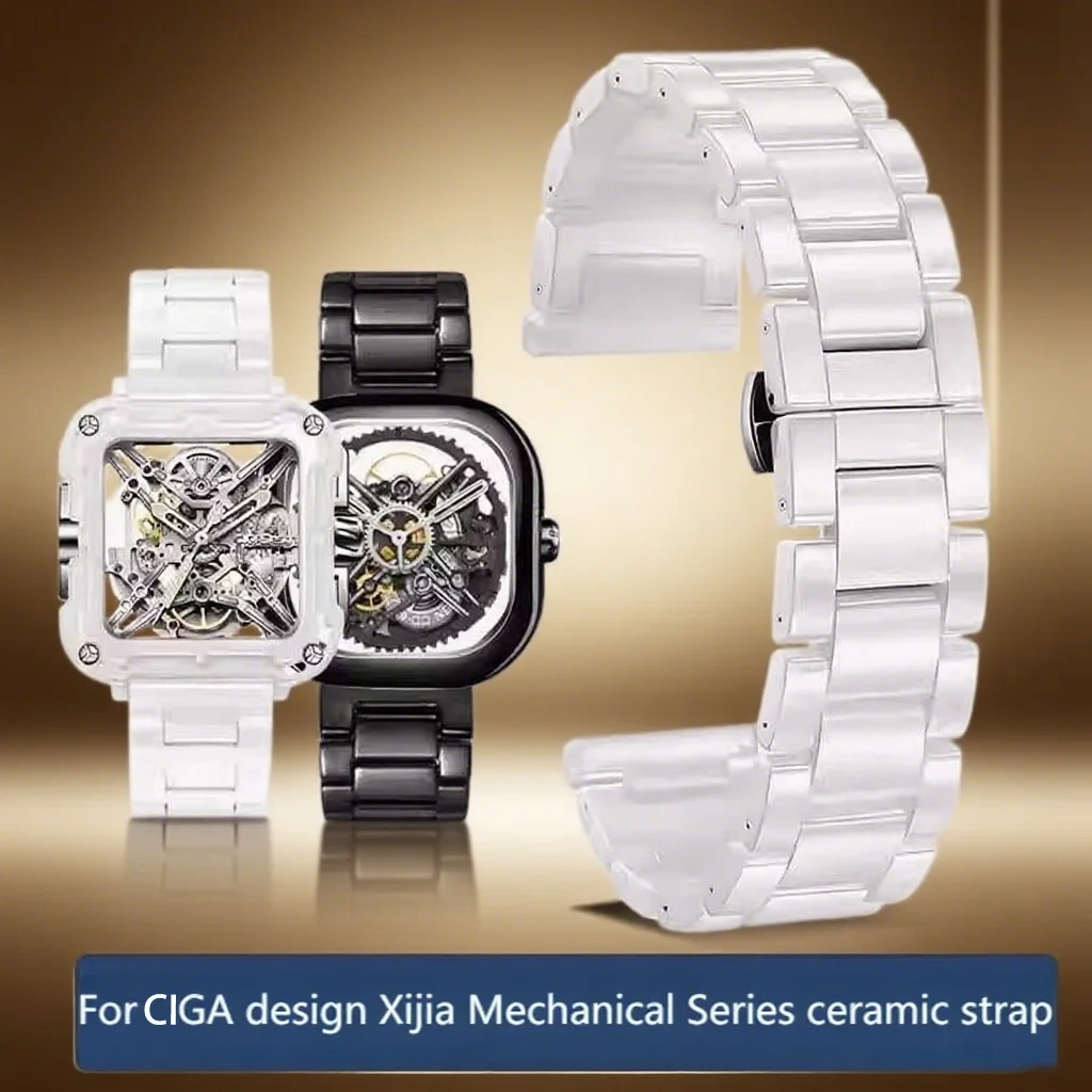 Ceramic Watch Strap For CIGA design Mechanical watch barrel shaped Bracelet 22mm waterproof White Quick release men's Watchband